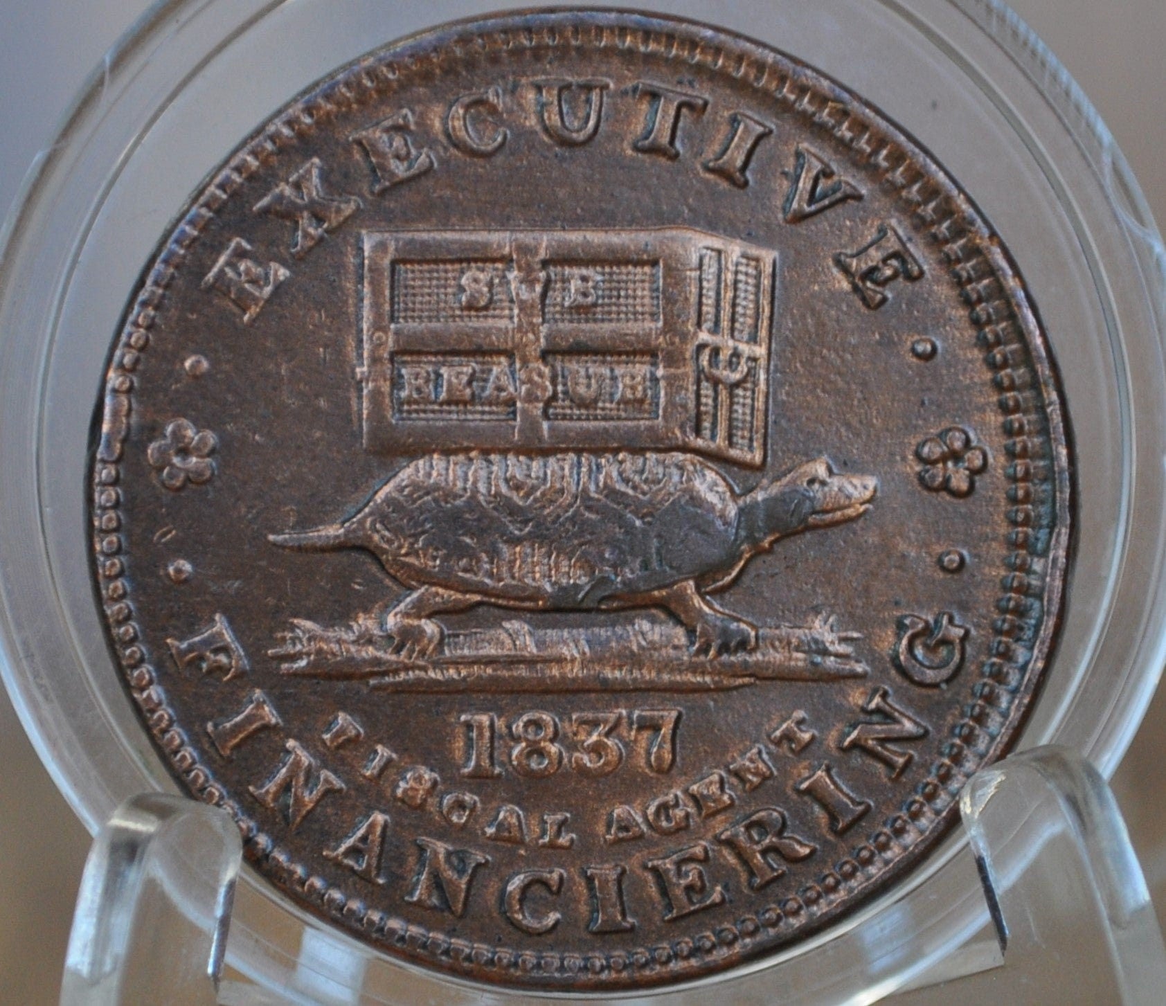 1837 Hard Times Token - XF (Extremely Fine) Details - Turtle Hard Times Token Executive Experiment, Political Hard Times Token