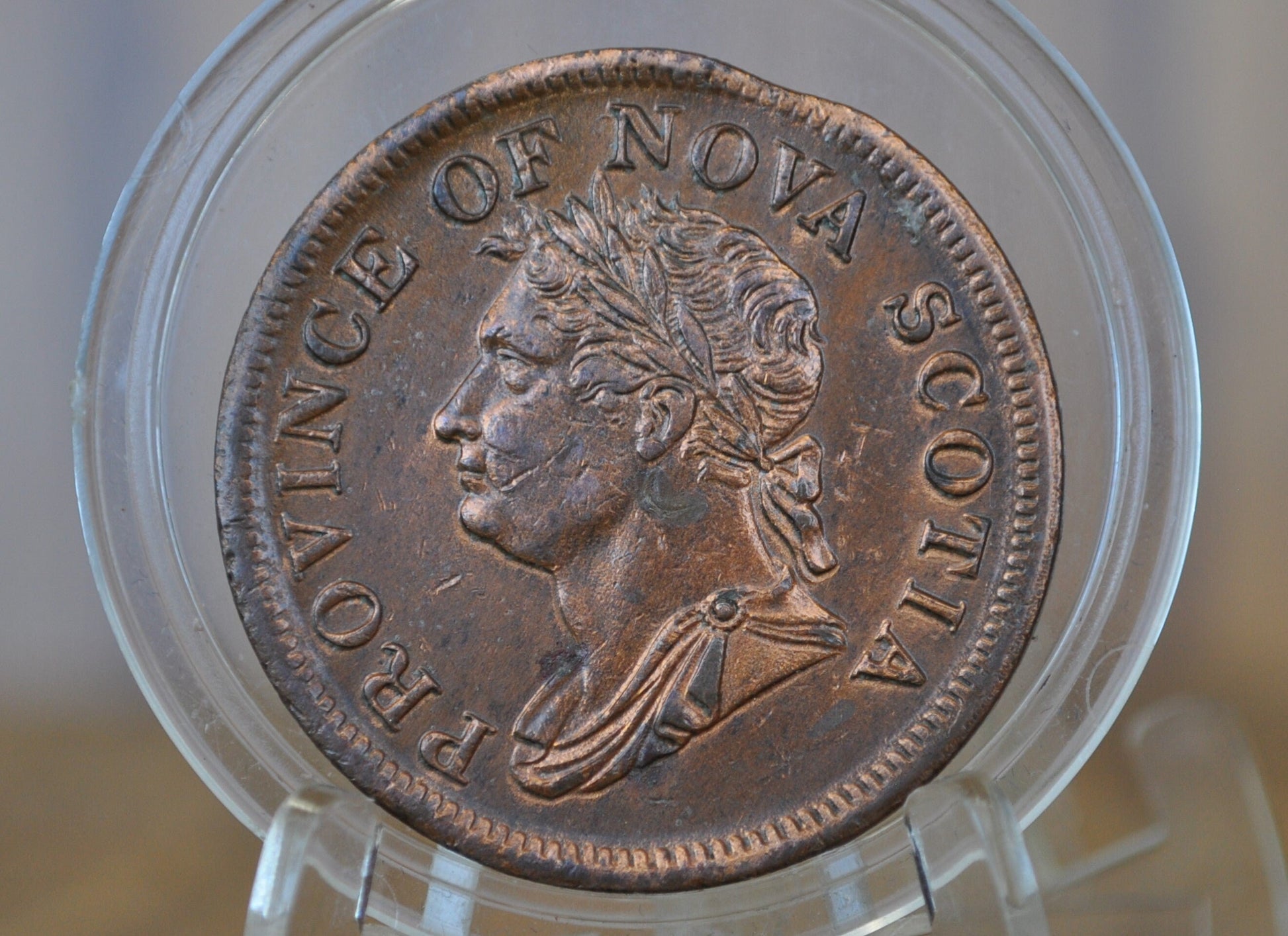 1832 Nova Scotia One Penny Token - Rare coin - AU Details, Low Mintage (200,000) - 1 Penny Token Canada 1832 - Copper - 1832 Canadian Token