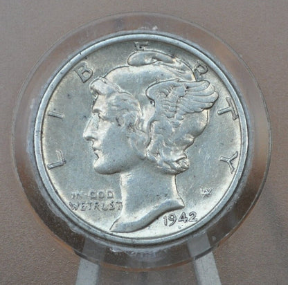 1942-D Mercury Silver Dime - XF-AU (Extremely Fine) Grade - Great Detail - 1942D Mercury Head / 1942D Winged Liberty Head Dime