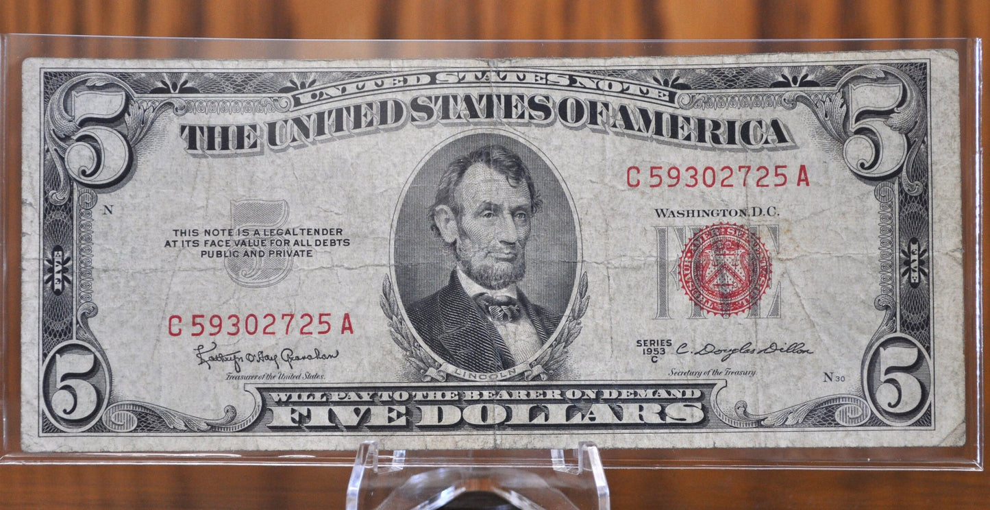 1953 Red Seal 5 Dollar Bill Fr#1532-1535 - Choose by Grade - Single Note or Series Set - 1953 Five Dollar Bill 1953, 1953A, 1953B, 1953C