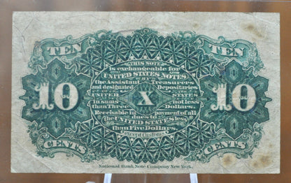 Authentic 1863 10 Cent Fractional Currency / 1863 Fractional Currency - VG (Very Good) Grade / Condition - 2nd Issue Fractional Note Fr1257