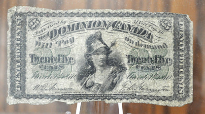 1870 25 Cent Fractional Note Dominion of Canada - G/VG / 1870 Canadian Fractional Currency Twenty Five Cents - Great Design