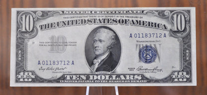 1953 Blue Seal 10 Dollar Silver Certificate Fr#1706- Choice AU Grade / Condition - 1953 Ten Dollar Silver Certificate