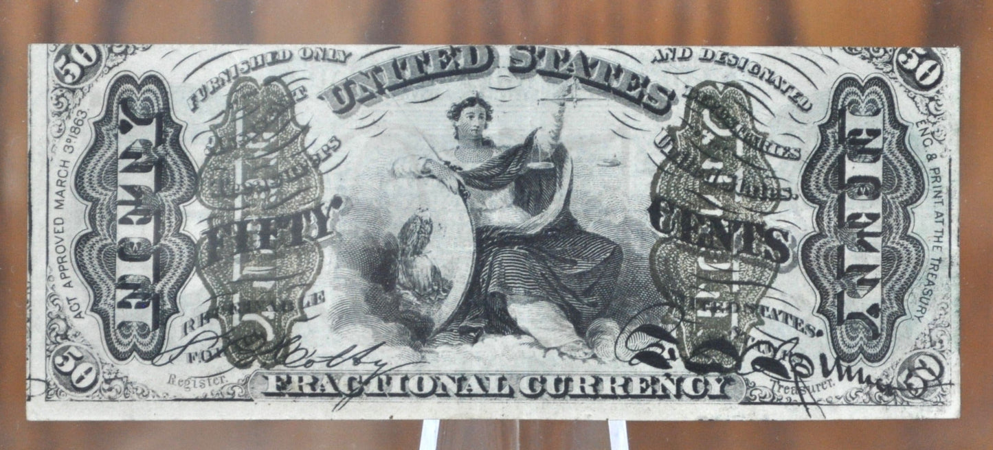 3rd Issue 50 Cent Fractional Note Fr#1362 - AU Grade / Condition - No design figures, Surcharge A-2-6-5, green reverse - Third Issue Fifty C