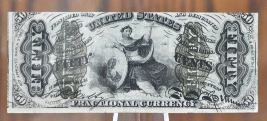 3rd Issue 50 Cent Fractional Note Fr#1362 - AU Grade / Condition - No design figures, Surcharge A-2-6-5, green reverse - Third Issue Fifty C