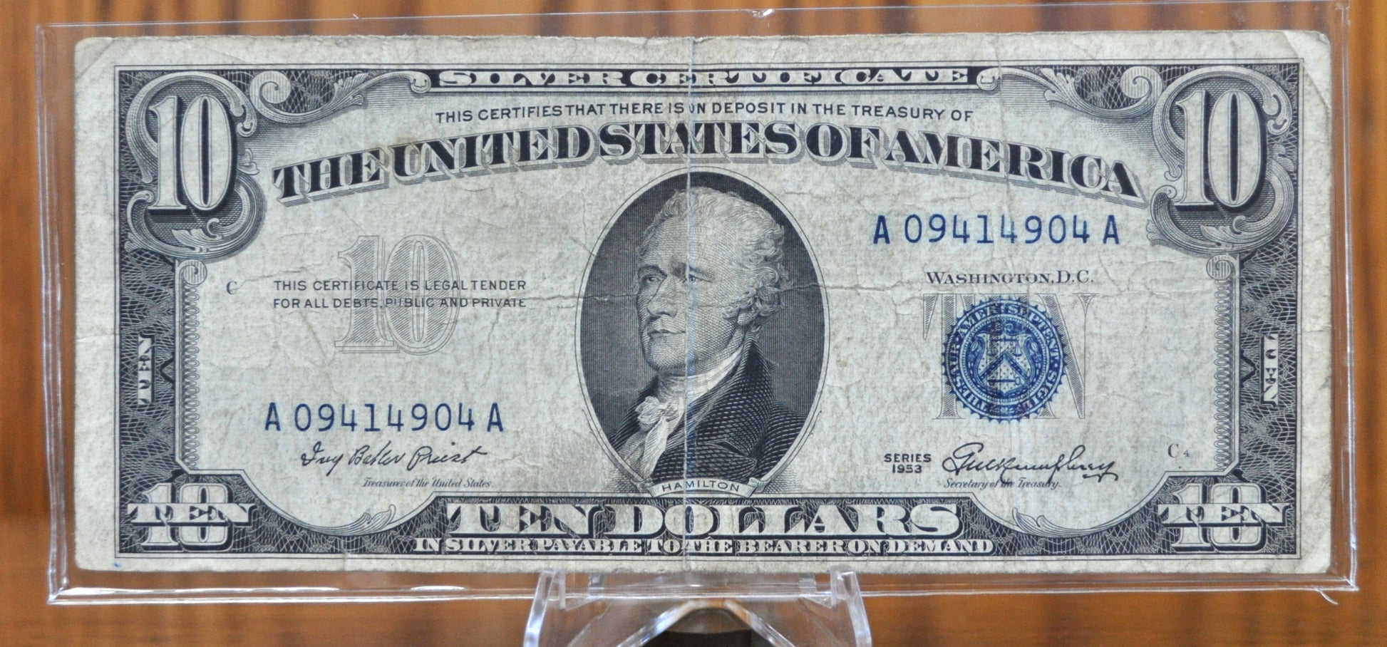 1953 Blue Seal 10 Dollar Silver Certificate Fr#1706- Choice AU Grade / Condition - 1953 Ten Dollar Silver Certificate