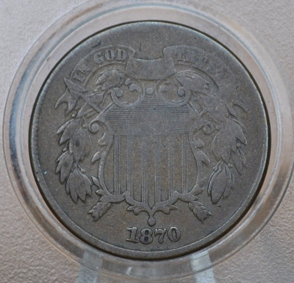 1870 Two Cent US Coin - VG-F (Very Good to Fine) Grade / Condition - Civil War Era - 1870 2 Cent Piece 1870 US Two Cent Coin