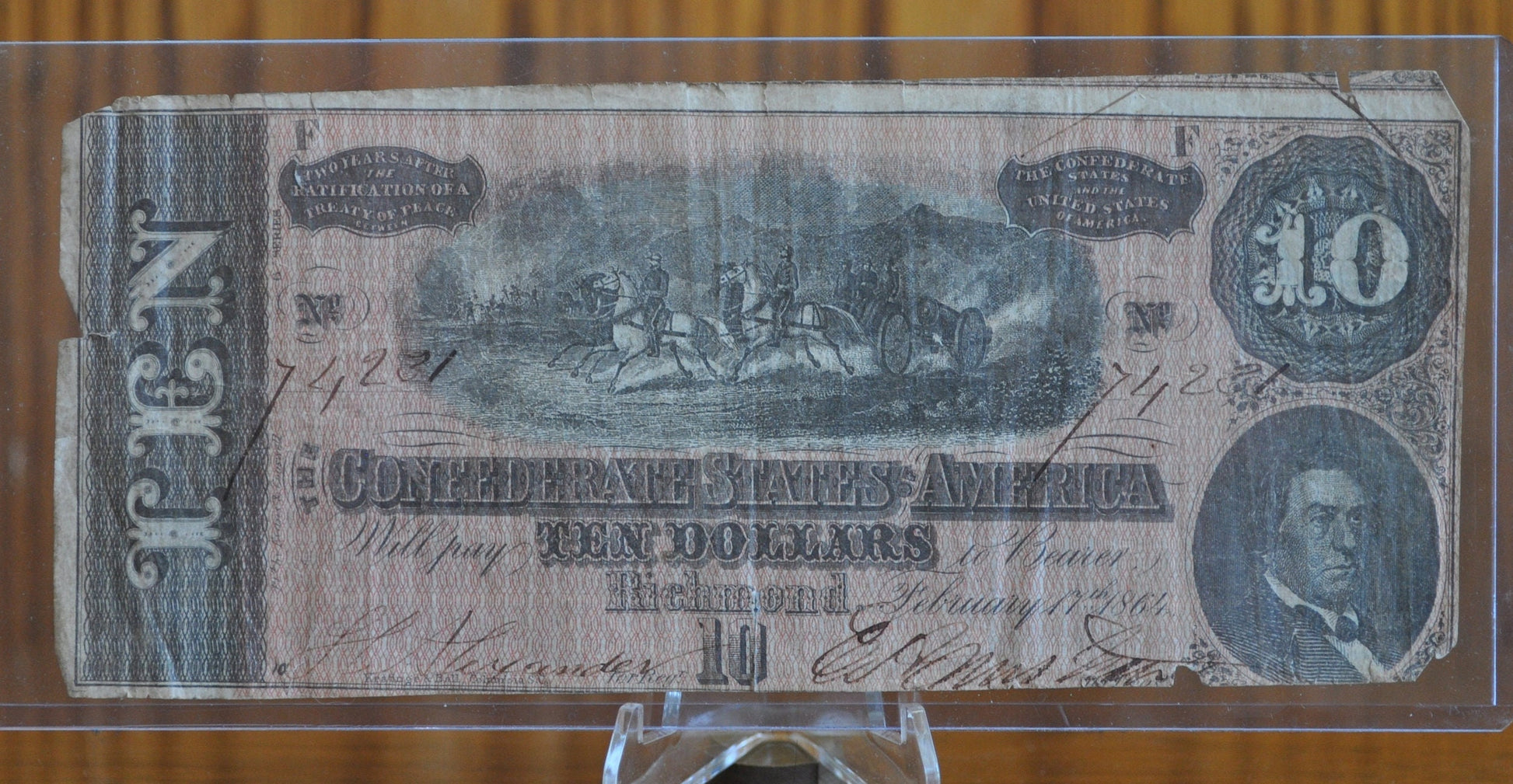 1864 Confederate States of America Ten Dollar Bill - Civil War Issue Banknote - Confederate 10 Dollar Bill - Richmond VA, T-68 / CS-68