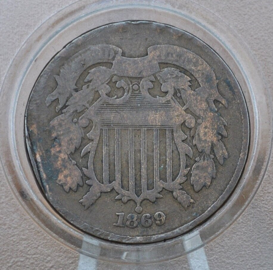 1869 Two Cent US Coin - VG-F (Very Good to Fine) Grade / Condition - Civil War Era - 2 Cent Piece 1869 - Two Cent Coins