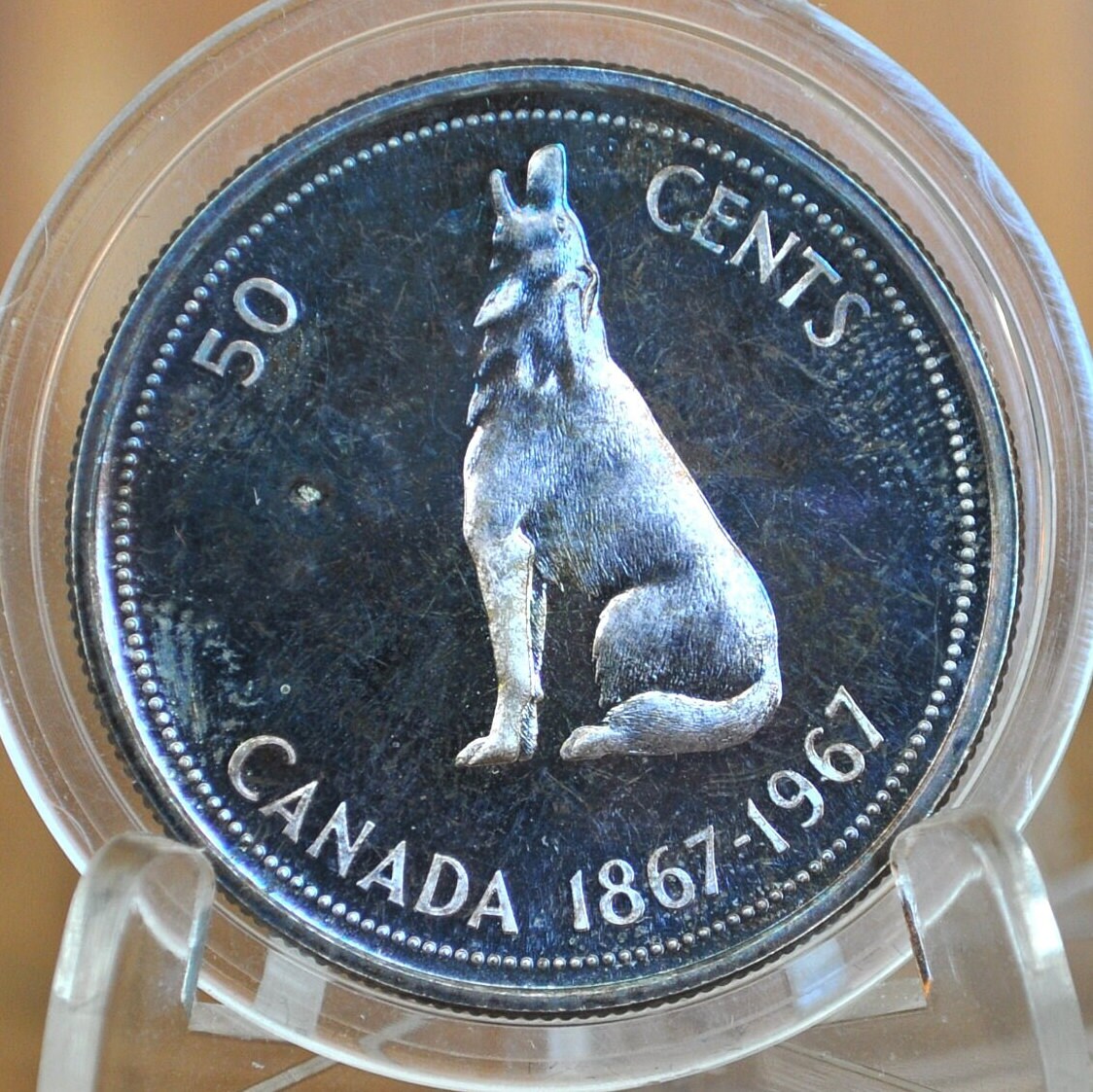 1967 Canadian Silver Half Dollar - BU (Uncirculated) Prooflike -80% Silver -Howling Wolf Silver Half Dollar Canada- Canadian Coin Collection