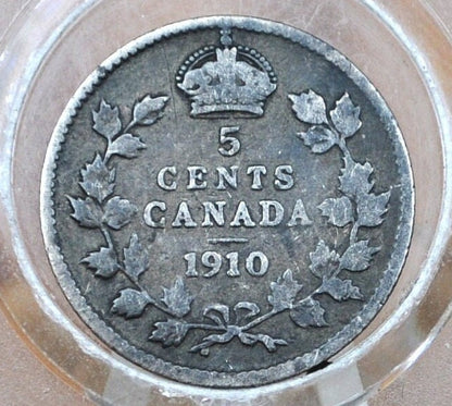 1910 Canadian 5 Cent - Choose by Grade / Condition - Five Cent Canada 1910 - Sterling Canadian Five Cent Coin From 1910