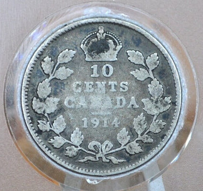 1914 Canadian Silver 10 Cent Coin - VG (Very Good) Condition - King George - Canada 10 Cent Sterling Silver 1914 Canada