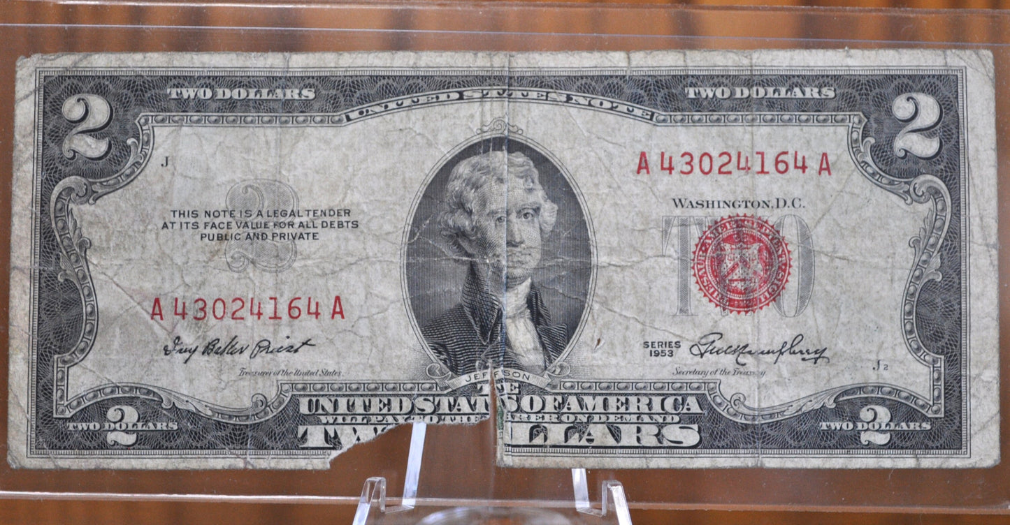 1953 Red Seal 2 Dollar Bill - ALL GRADES - Choose By Grade - 1953 Two Dollar United States Note 1953