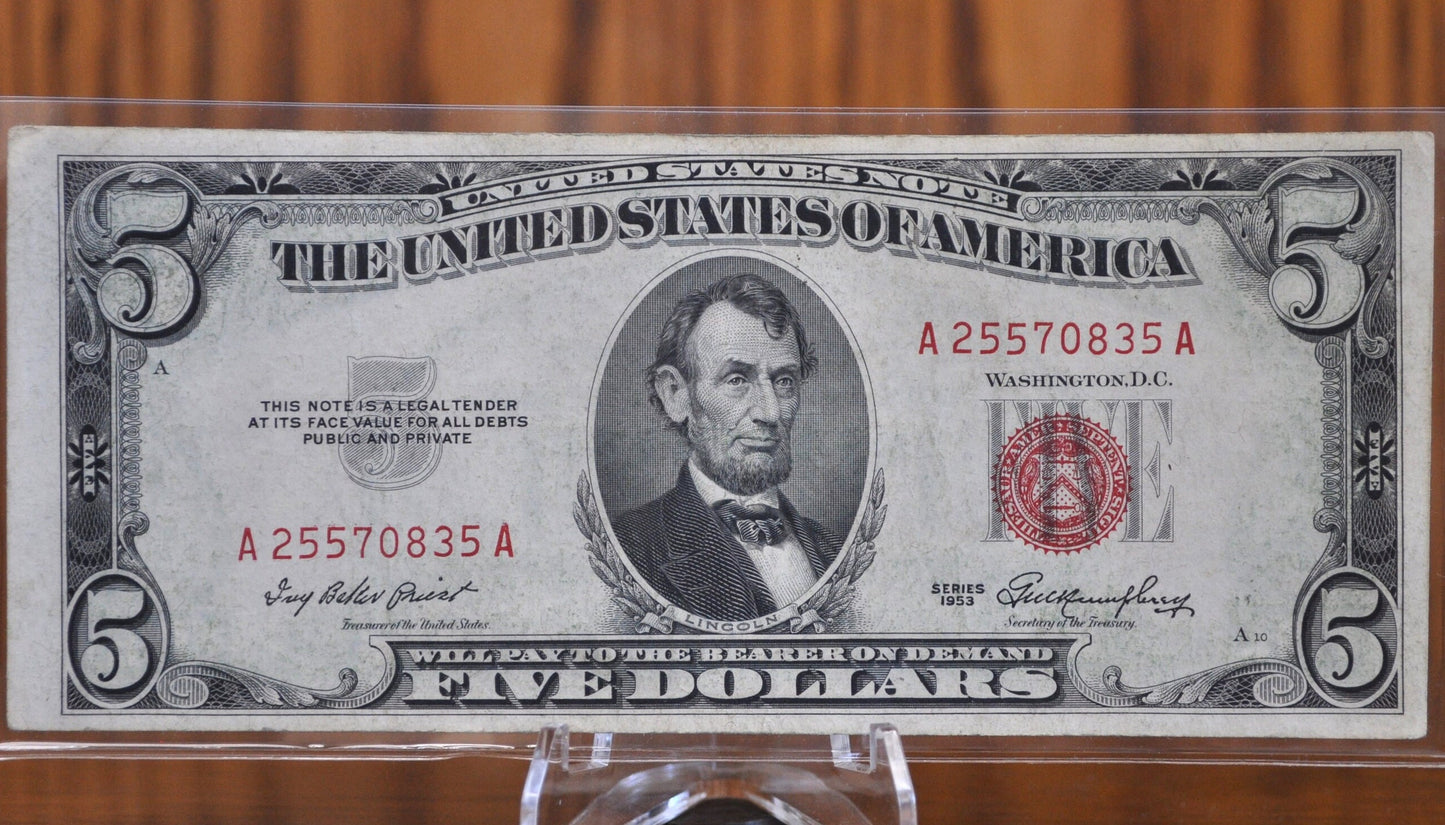 1953 Red Seal 5 Dollar Bill Fr#1532-1535 - Choose by Grade - Single Note or Series Set - 1953 Five Dollar Bill 1953, 1953A, 1953B, 1953C
