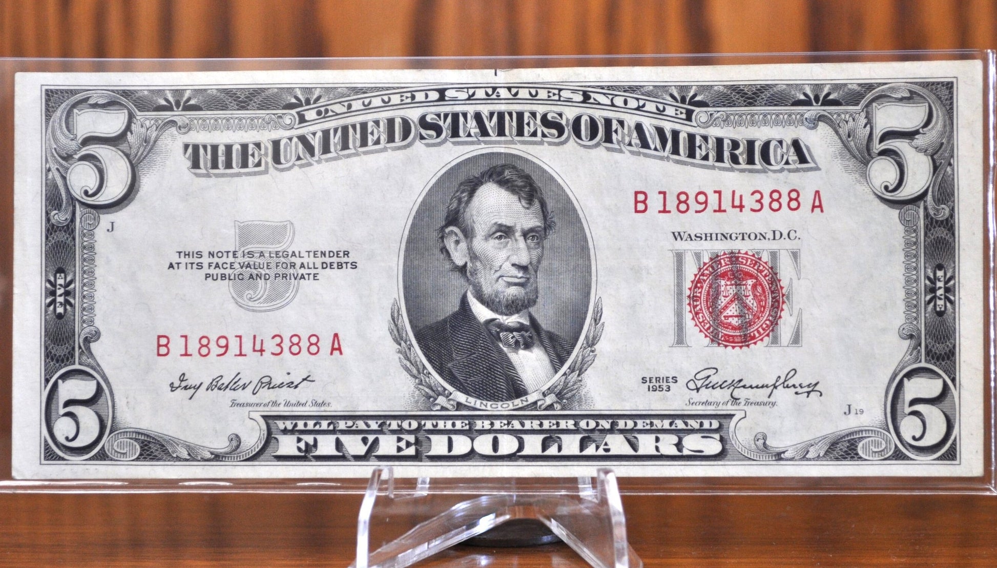 1953 Red Seal 5 Dollar Bill Fr#1532-1535 - Choose by Grade - Single Note or Series Set - 1953 Five Dollar Bill 1953, 1953A, 1953B, 1953C