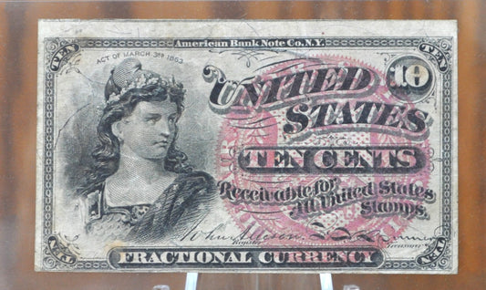 Authentic 1863 10 Cent Fractional Currency / 1863 Fractional Currency - VG (Very Good) Grade / Condition - 2nd Issue Fractional Note Fr1257
