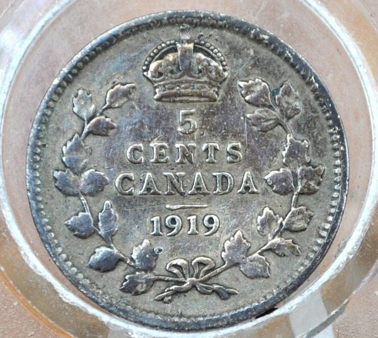 1919 Canadian Silver 5 Cent Coin - Very-Extremely Fine - Canada 5 Cent Sterling Silver 1919 Canada