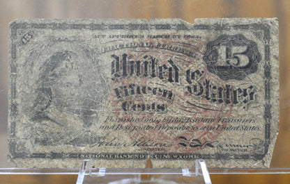 4th Issue 15 Cent Fractional Note 1863, Fr.1267 - G/VG Grade / Condition - Fourth Issue Fifteen Cent Note Fractional Note Fr1267, Authentic