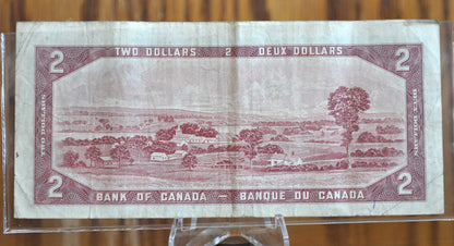 1954 Canadian 2 Dollar Banknote - AU (About Uncirculated) - 1954 Canadian Two Dollar Banknote 1954 - Crisp Notes Canada 2 Dollar Bill 1954