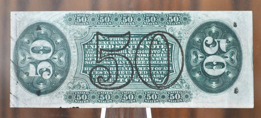 3rd Issue 50 Cent Fractional Note Fr#1362 - AU Grade / Condition - No design figures, Surcharge A-2-6-5, green reverse - Third Issue Fifty C