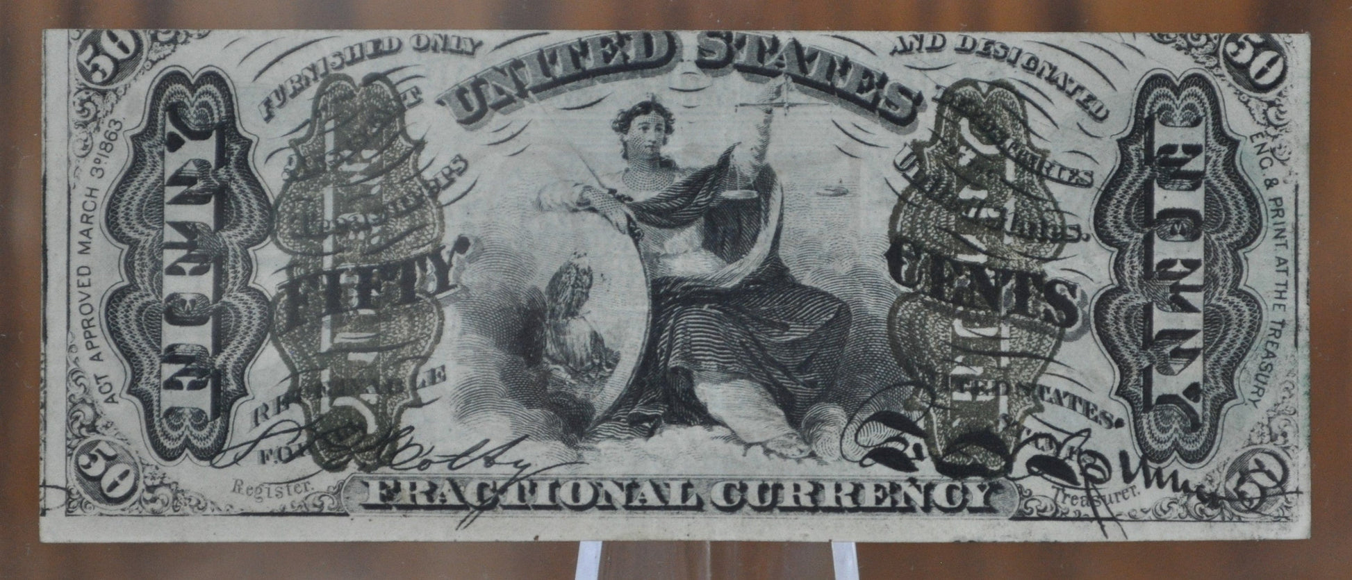 3rd Issue 50 Cent Fractional Note Fr#1362 - AU Grade / Condition - No design figures, Surcharge A-2-6-5, green reverse - Third Issue Fifty C