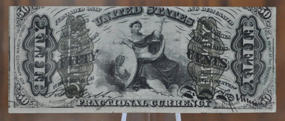 3rd Issue 50 Cent Fractional Note Fr#1362 - AU Grade / Condition - No design figures, Surcharge A-2-6-5, green reverse - Third Issue Fifty C