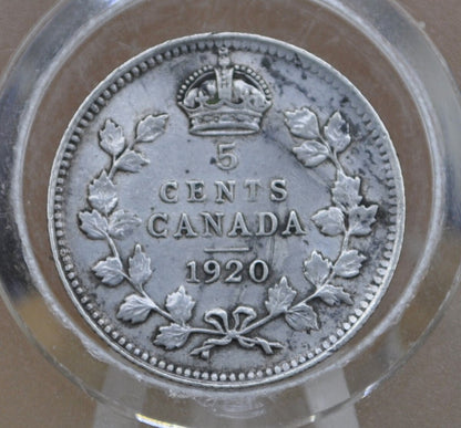 1920 Canadian Silver 5 Cent Coin - XF (Extremely Fine) Condition - King George - Canada 5 Cent 80% Silver 1920 Canada