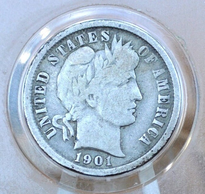 1901 Barber Silver Dime - G (Good) Grade / Condition - Philadelphia Mint - 1901 P Barber Dime - Silver Dimes