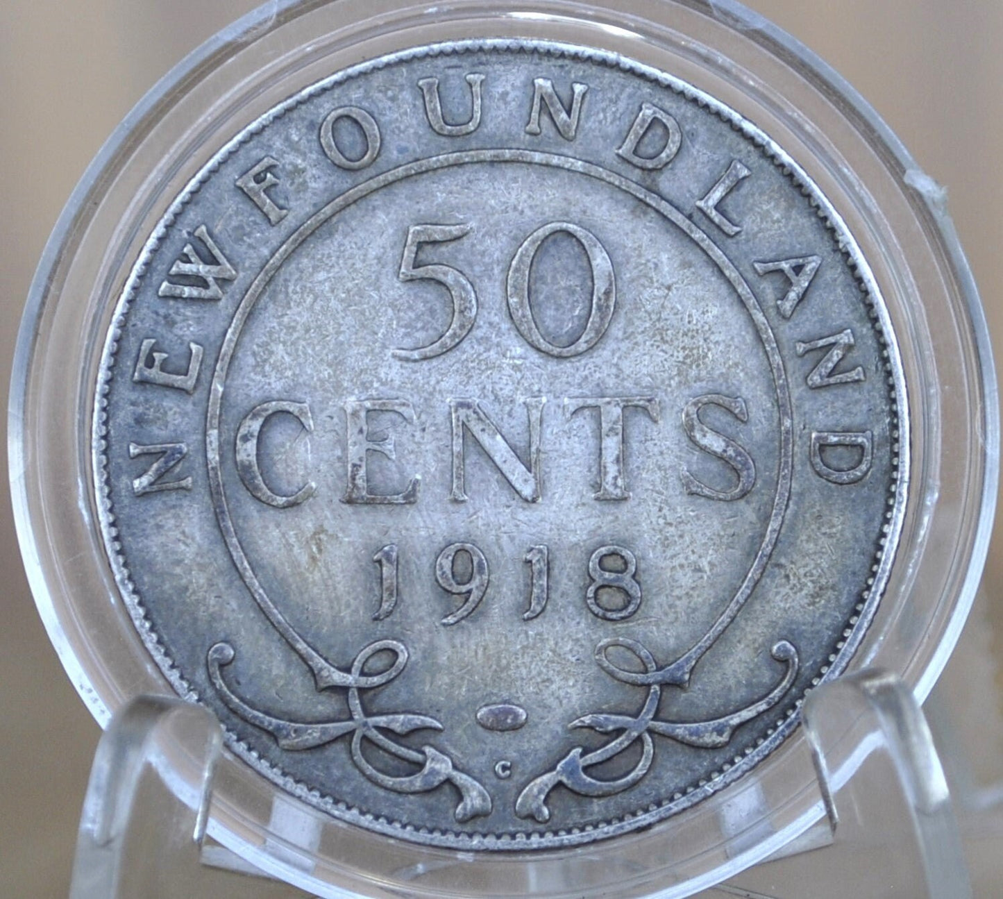 1918 Newfoundland 50 Cents - VF (Very Fine) Grade / Condition - King George V - Fifty Cents Newfoundland 1918 Silver - Silver Half Dollar 19