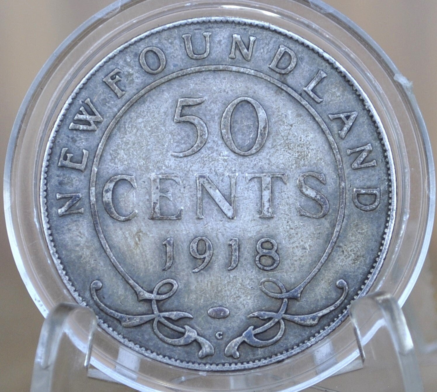 1918 Newfoundland 50 Cents - VF (Very Fine) Grade / Condition - King George V - Fifty Cents Newfoundland 1918 Silver - Silver Half Dollar 19