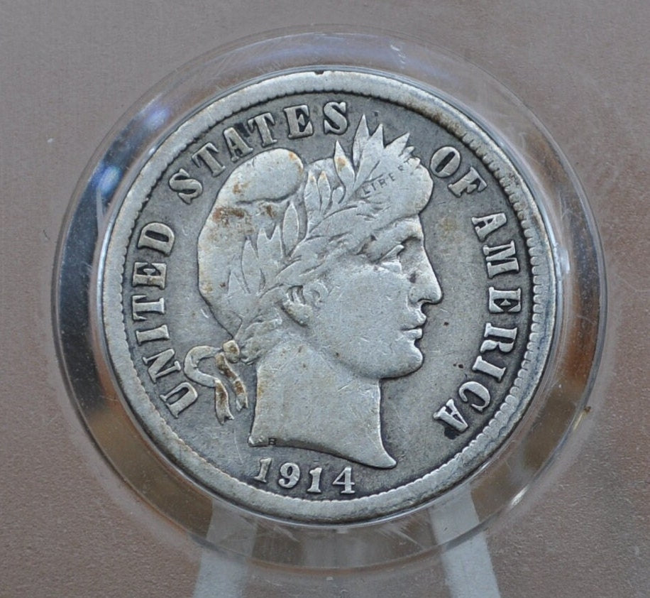 1914 Barber Silver Dime - G-VG (Good-Very Good) Grade - Philadelphia / Denver Mints - 1914 P Barber Dime Liberty Head Dime 1914 P&D