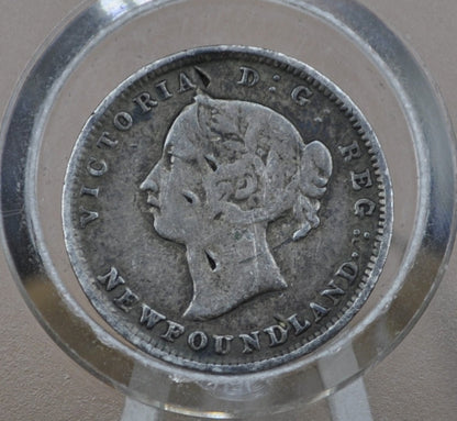 1894 Newfoundland Silver 5 Cent Coin - VF Details, Puncture Marks - Queen Victoria - 5 Cents Newfoundland 1894 Silver - Low Mintage