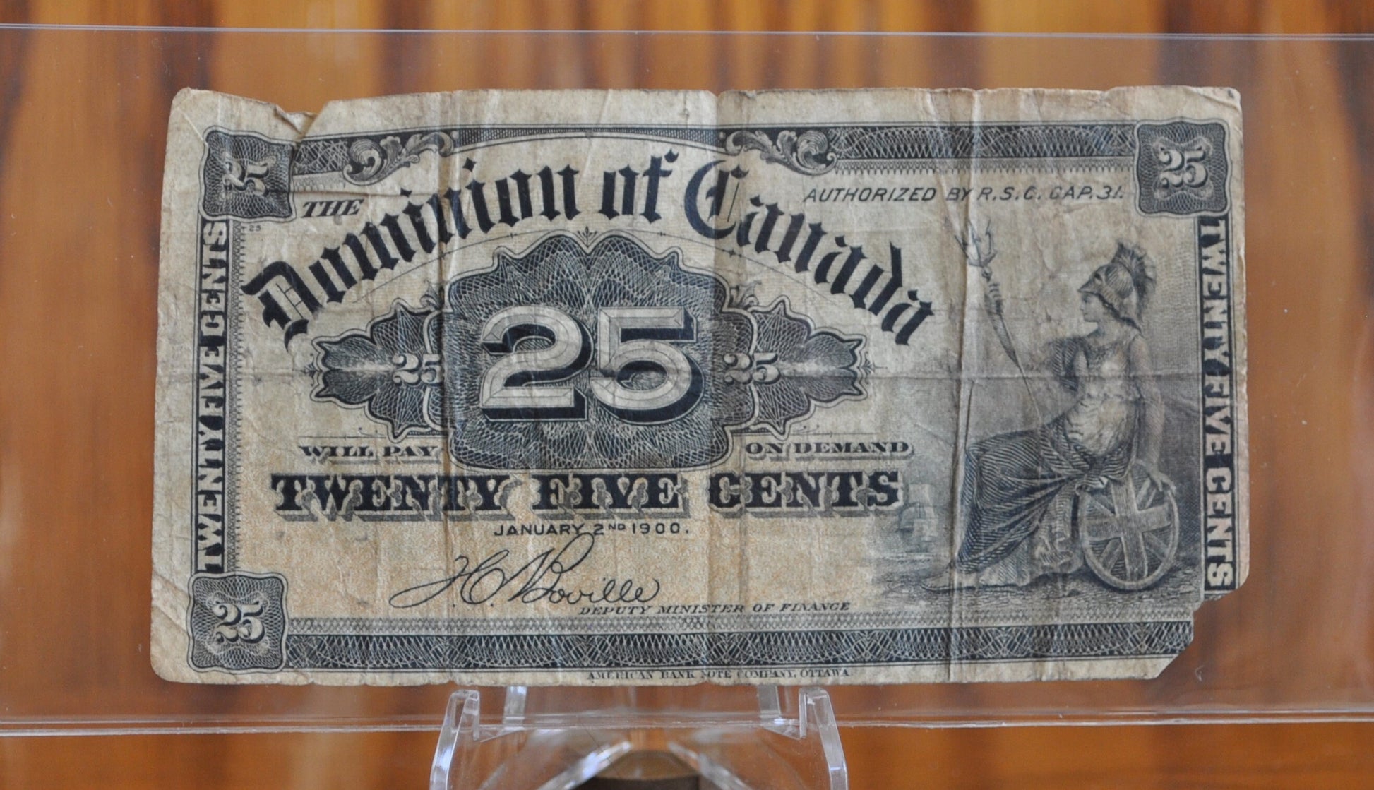 1900 25 Cent Fractional Note Dominion of Canada - 1900 Canadian Fractional Currency Twenty Five Cents - Great Design