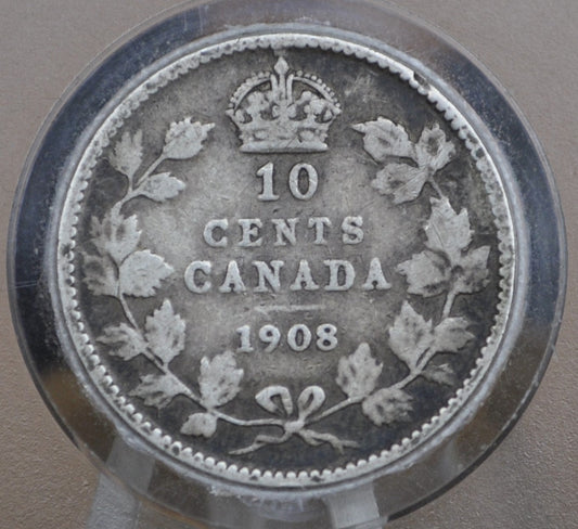 1908 Canadian Ten Cent - VG (Very Good) Grade / Condition - Edward VII - 10 Cent Canada 1908 Ten Cent