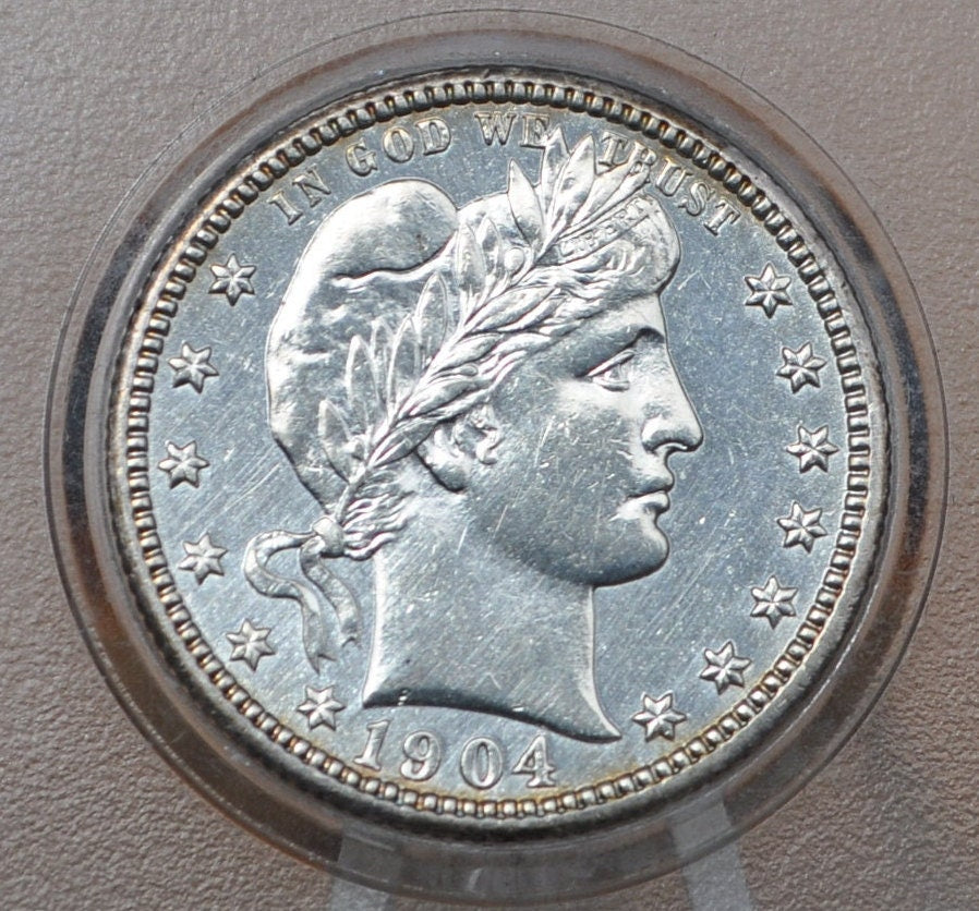 1904 Barber Silver Quarter - Uncirculated, Cleaned - Philadelphia Mint - 1904P Barber Quarter - 1904-P Quarter