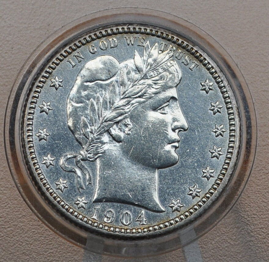 1904 Barber Silver Quarter - Uncirculated, Cleaned - Philadelphia Mint - 1904P Barber Quarter - 1904-P Quarter