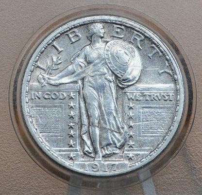 1917 Type 2 Standing Liberty Quarter - Full Head, Uncirculated, Scratch - Beautiful Detail and Luster - 1917 Standing Liberty FH Type II