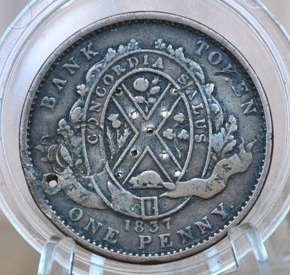 1837 One Penny Bank Token - Great Condition (VG/F) - 1 Penny Bank Token 1837 Bank of Montreal Canadian Bank Token 1837, Low Mintage
