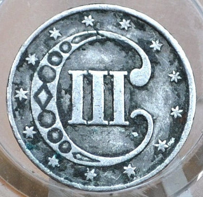 1853 Three Cent Silver US Coin - G (Good) Grade / Condition - 1853 3 Cent Trimes Silver 3 Cent Piece - Great Collection Piece