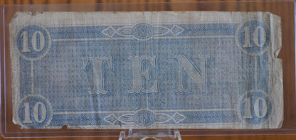 1864 Confederate States of America Ten Dollar Bill - Civil War Issue Banknote - Confederate 10 Dollar Bill - Richmond VA, T-68 / CS-68