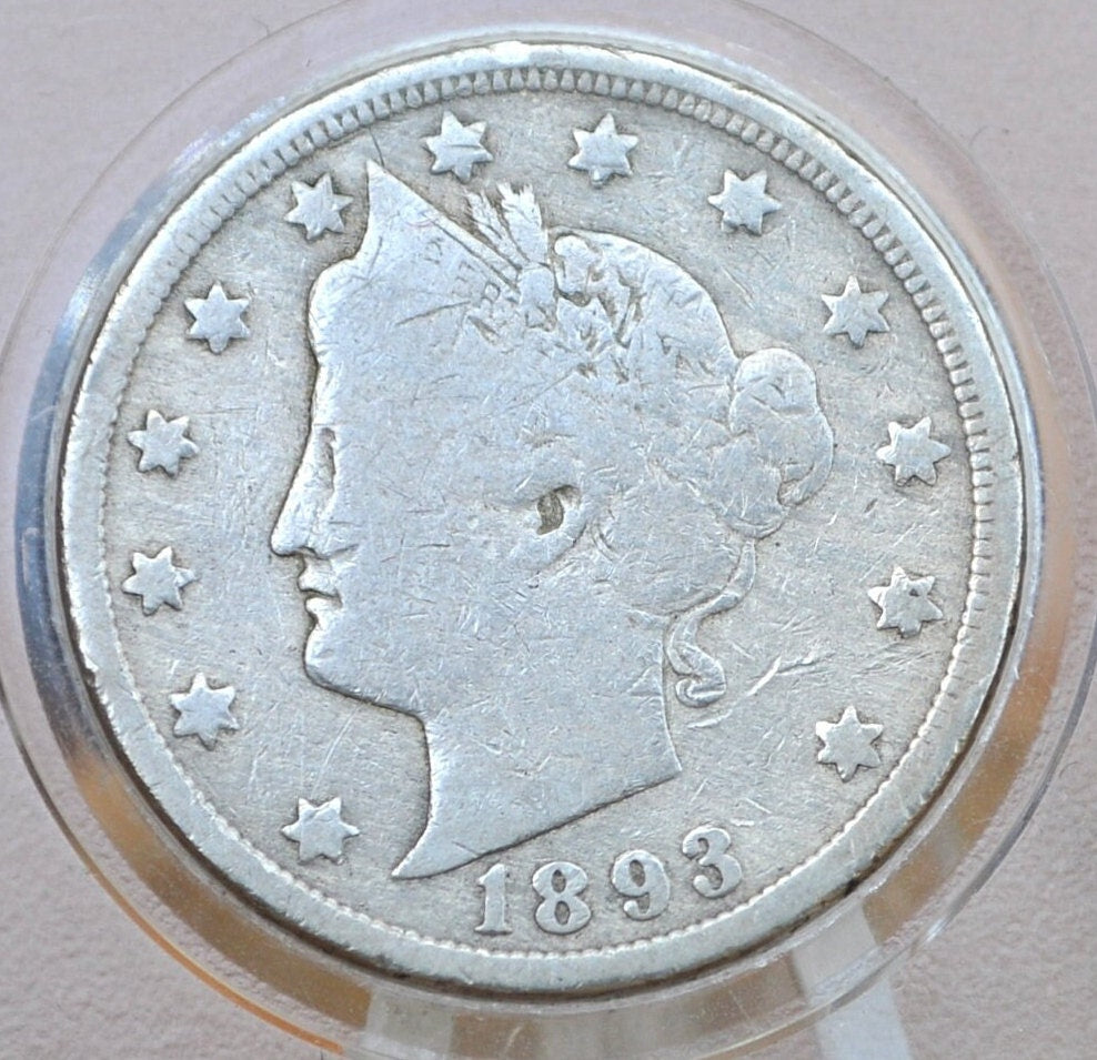 1893 V Nickel - AG (About Good) Grade / Condition - 1893 Liberty Head Nickel - Philadelphia Mint - Better Date - Nickel Collection