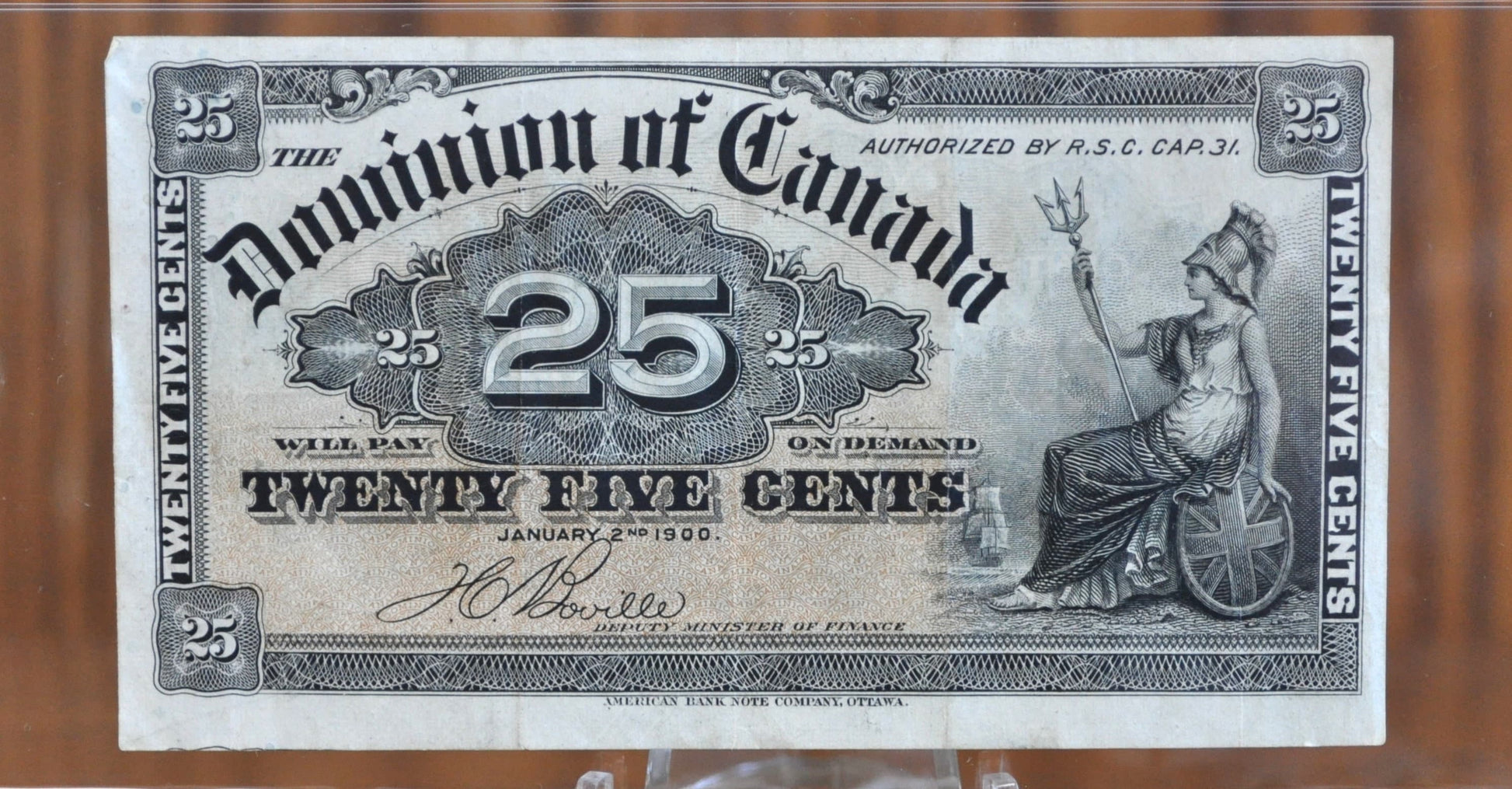 1900 25 Cent Fractional Note Dominion of Canada - 1900 Canadian Fractional Currency Twenty Five Cents - Great Design