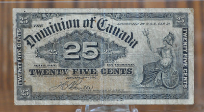 1900 25 Cent Fractional Note Dominion of Canada - 1900 Canadian Fractional Currency Twenty Five Cents - Great Design