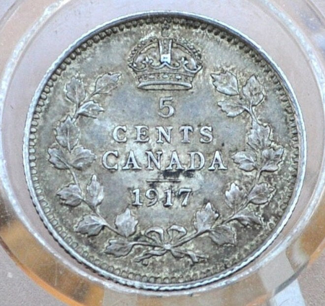 1917 Canadian Silver 5 Cent Coin - Very-Extremely Fine - Canada 5 Cent Sterling Silver 1917 Canada