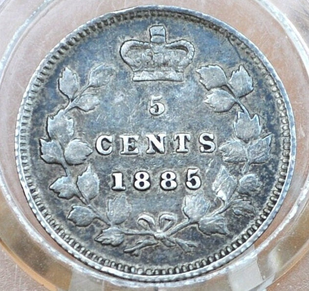 1885 Canadian Silver 5 Cent Coin - VF+ (Very Fine) - Queen Victoria - Canada 5 Cent Sterling Silver 1885 Canada Small 5