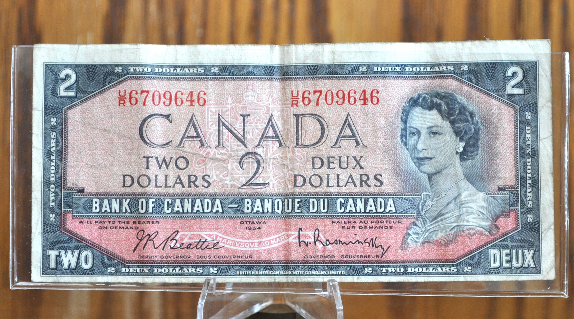 1954 Canadian 2 Dollar Banknote - AU (About Uncirculated) - 1954 Canadian Two Dollar Banknote 1954 - Crisp Notes Canada 2 Dollar Bill 1954