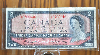 1954 Canadian 2 Dollar Banknote - AU (About Uncirculated) - 1954 Canadian Two Dollar Banknote 1954 - Crisp Notes Canada 2 Dollar Bill 1954