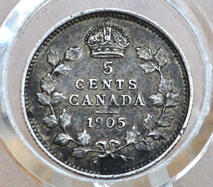 1905 Canadian Silver 5 Cent Coin - VF (Very Fine) Condition - King George - Canada 5 Cent Sterling Silver 1905 Canada - Lower Mintage