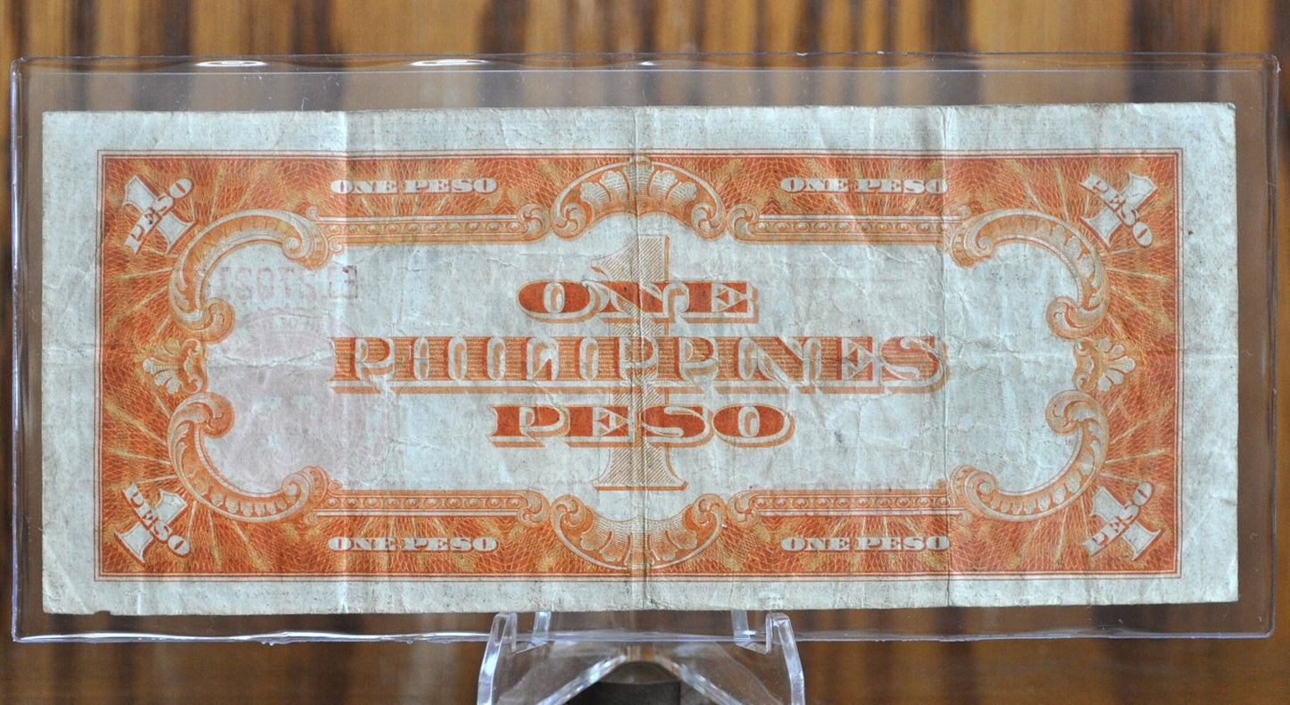 1941 Philippines 1 Peso Banknote, Rarer Note - Great Condition - One Peso Philippines Pre-WWII