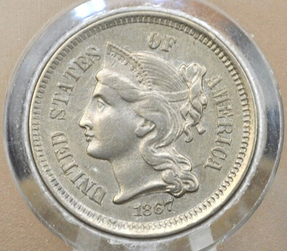 1867 Three Cent Nickel US Coin - VG/F (Very Good to Fine) Grade / Condition - Civil War Era - 3 Cent Nickel 1867